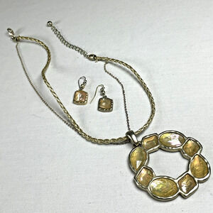 Kenneth Cole Modernist Enamel Geometric Square Silver Tone Earring-Necklace Set